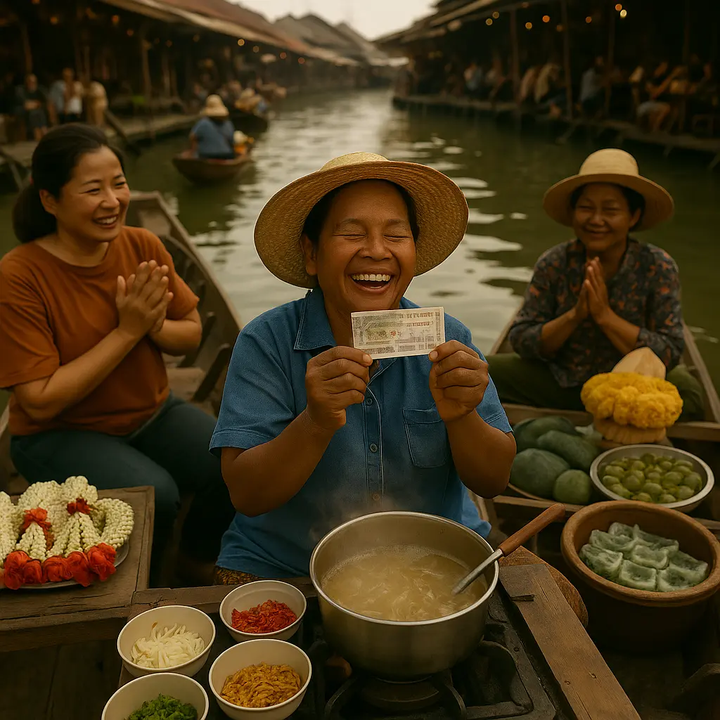 แม่ค้าก๋วยเตี๋ยวตลาดน้ำอัมพวา ถูกรางวัล