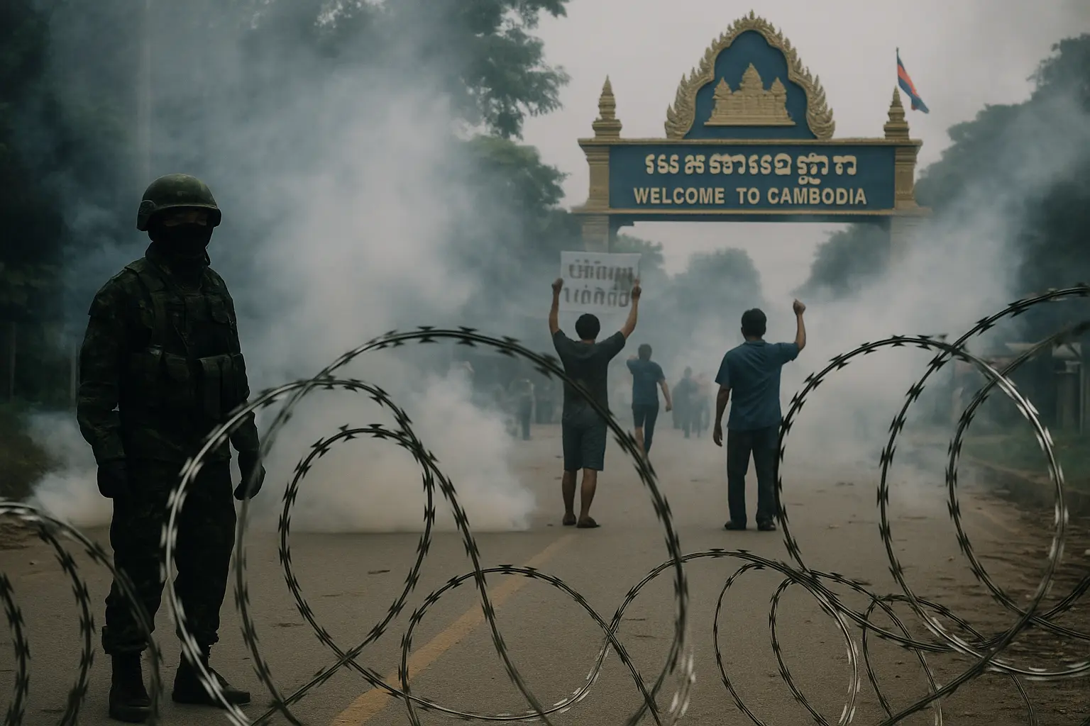 ชายแดนเดือด ไทยใช้แก๊สน้ำตา สกัดผู้ประท้วงกัมพูชา