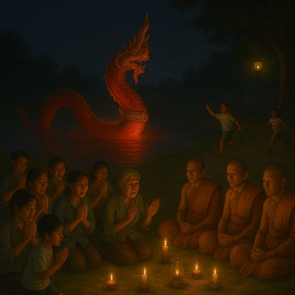 พญานาคสีแดงปรากฏกลางหนองน้ำ