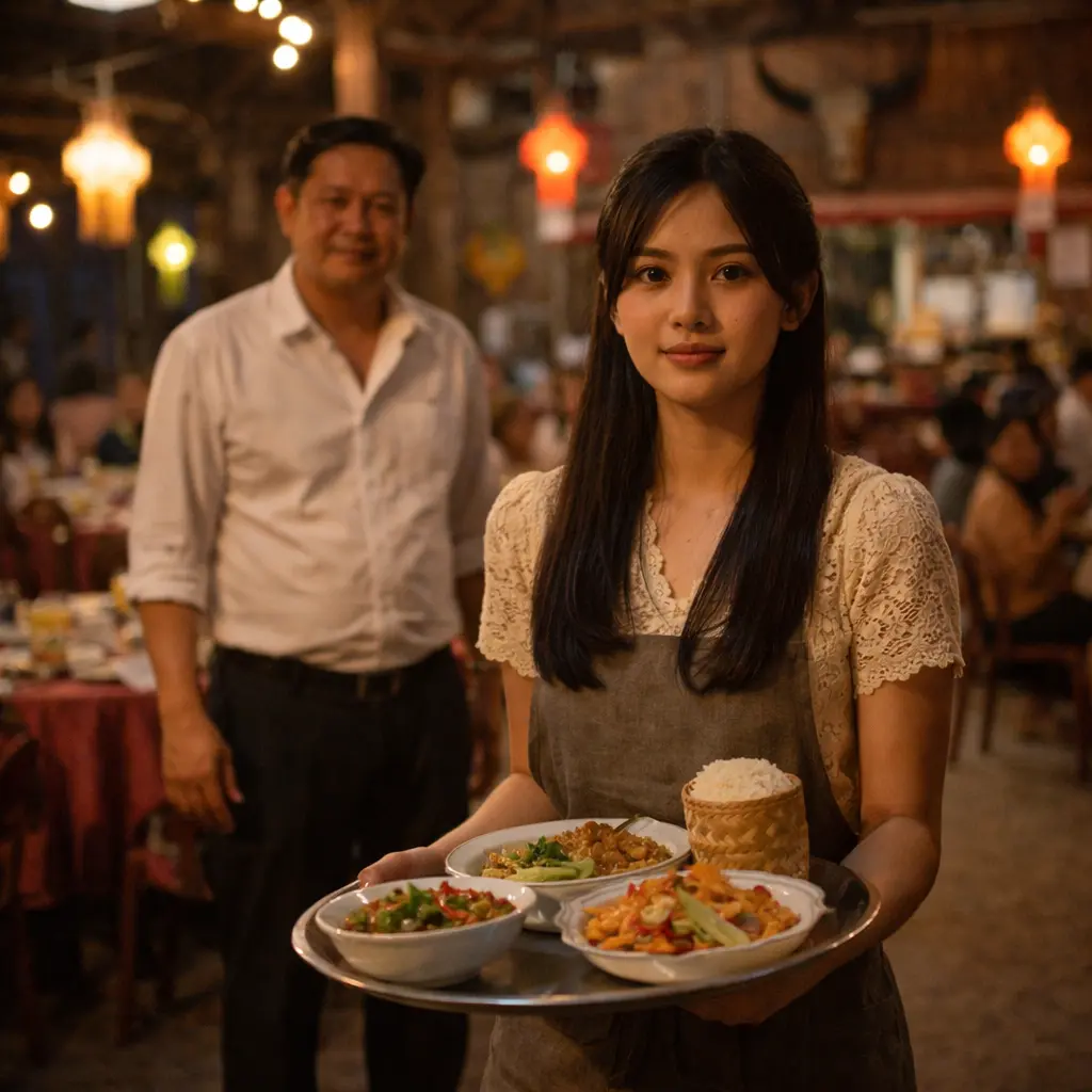 พนักงานเสริฟ์สาวจาก สปป.ลาว