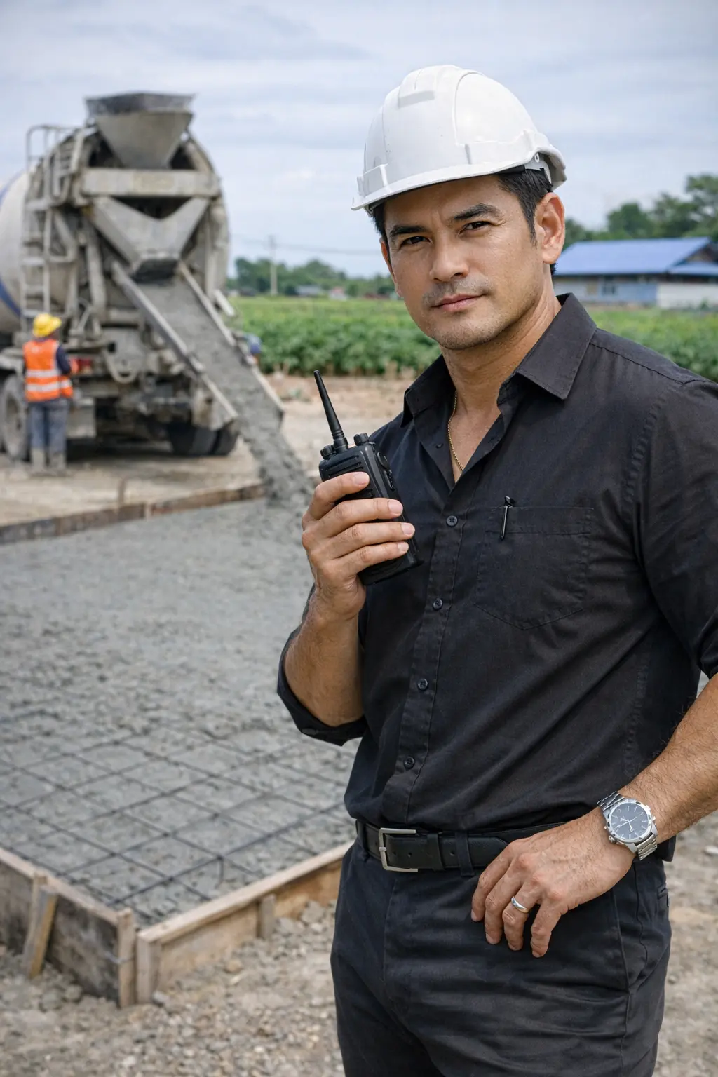 คุมงานเทปูนให้เพื่อนสนิท