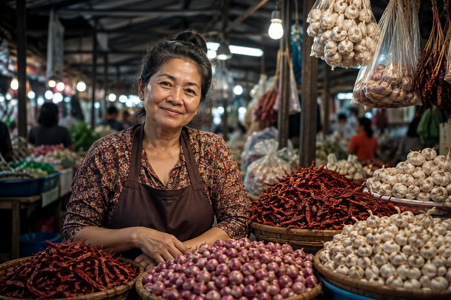 แผงพริกแห้งในตลาดสด