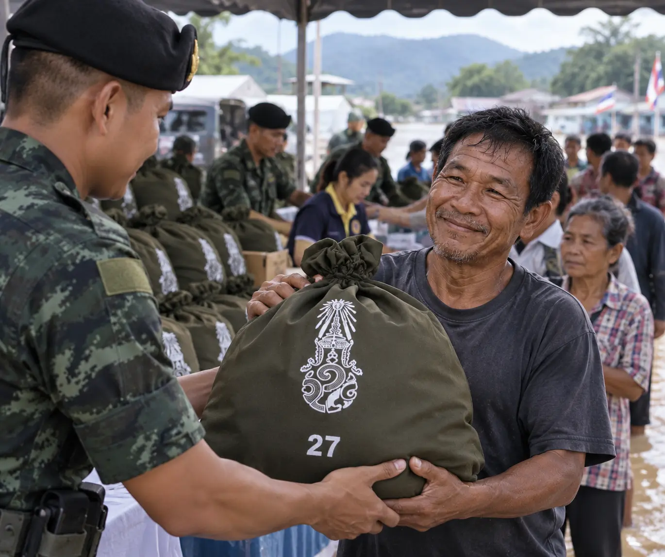 นายบุญล้อมได้รับถุงยังชีพ