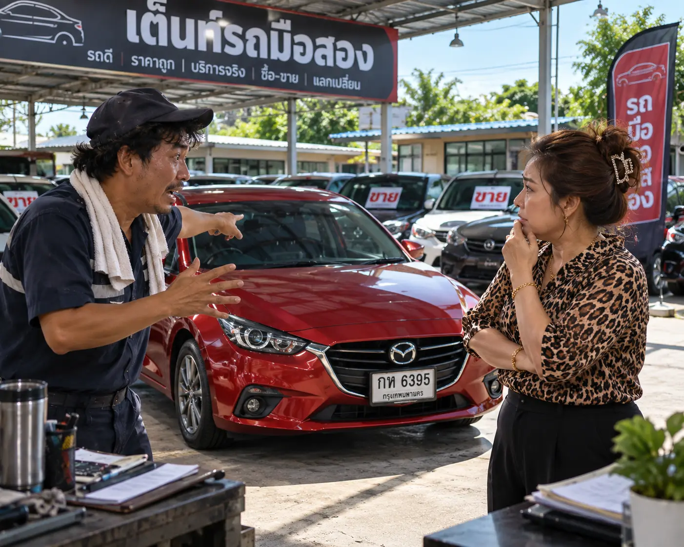 เต็นท์รถรับรถเก๋งสีแดงเข้ามาเพิ่มอีกหนึ่งคัน