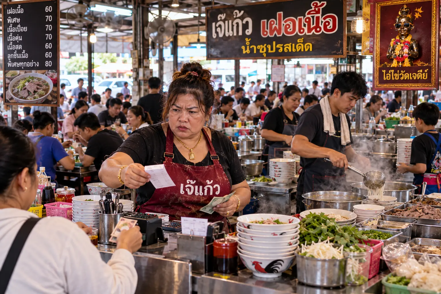แม่ค้าเฝอเนื้อผู้มีบุคลิกดุดัน