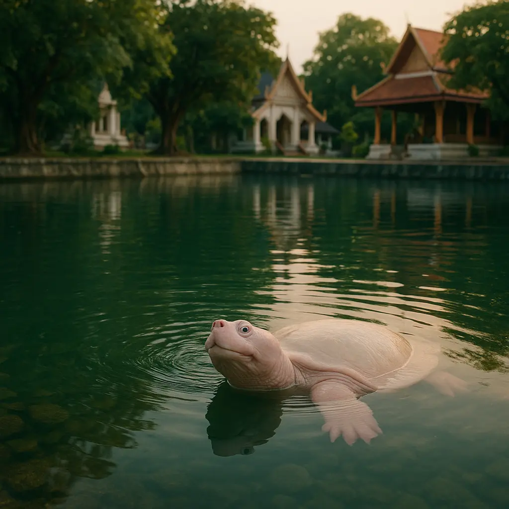 ตะพาบเผือกในสระวัด