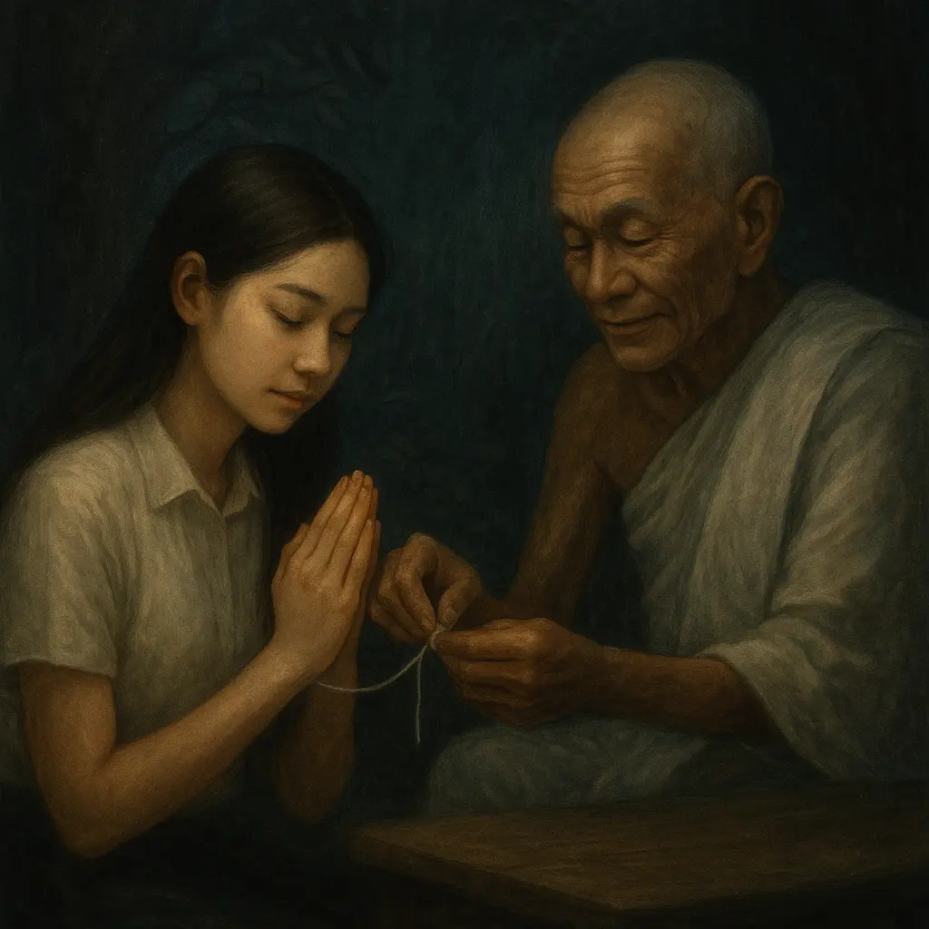 สายสิญจน์สีขาวให้โชค