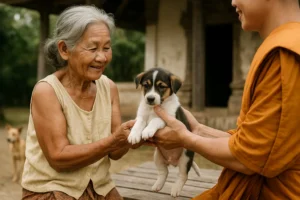 เลี้ยงสุนัขจรจัดรับโชค นางผ่องศรีรับสุนัขจรจากวัดด้วยความเมตตา ก่อนถูกหวยรับโชคต่อเนื่อง